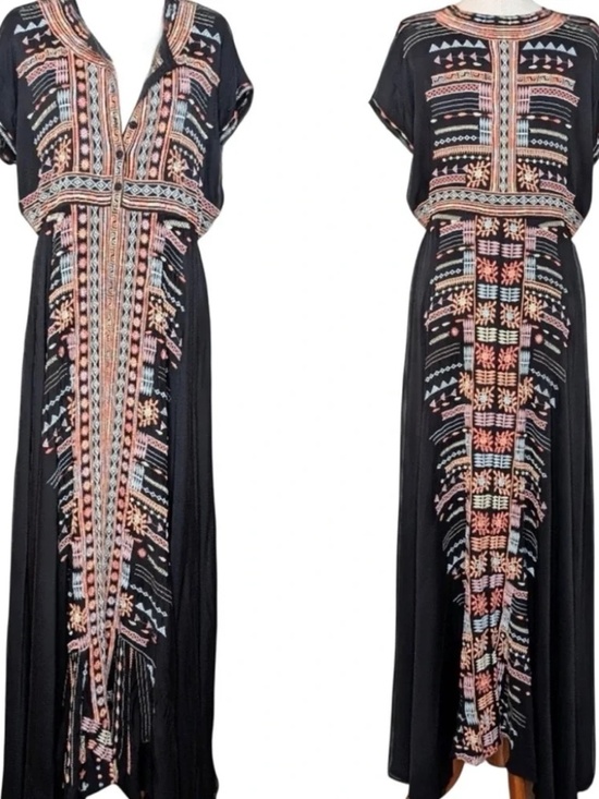 Johnny Was Dresses & Skirts - Johnny Was Effy Black Rayon Challis Heavily Embroidered Boho Maxi Dress Sz Large